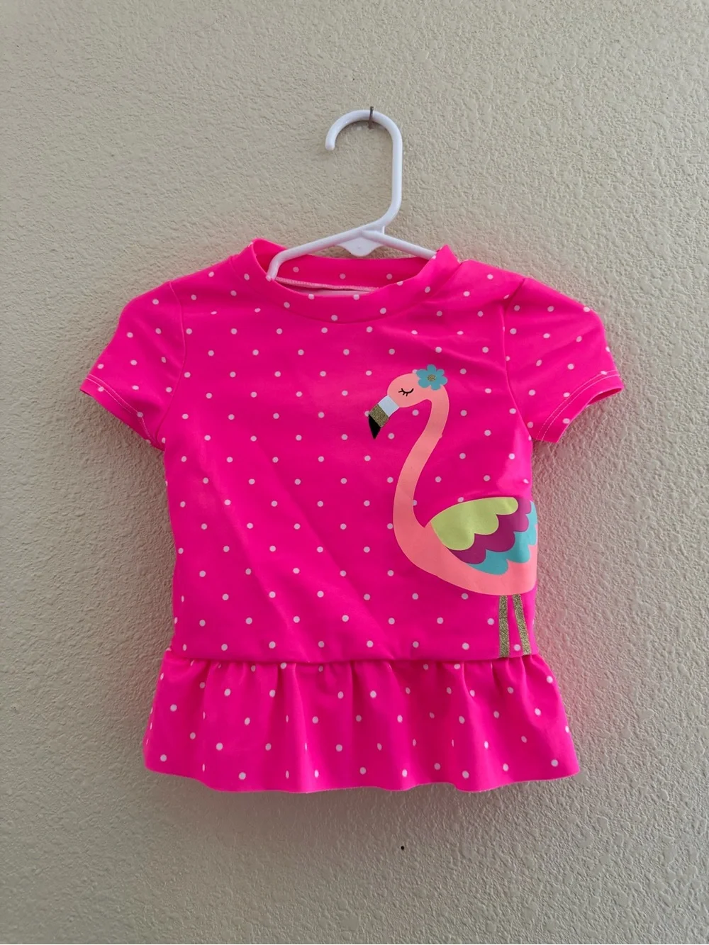 Carter's Hot Pink Polka Dot Flamingo Peplum Swim Top